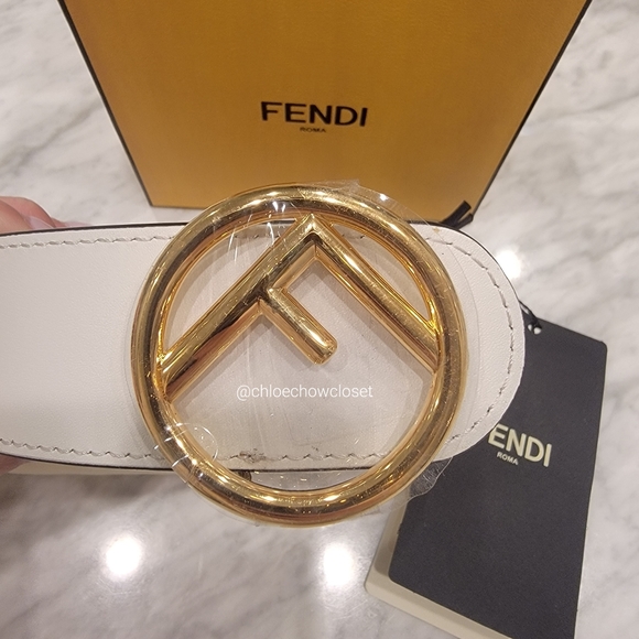 FENDI LOGO REVERSIBLE LEATHER BELT (BROWN/WHITE) - Picture 3 of 5